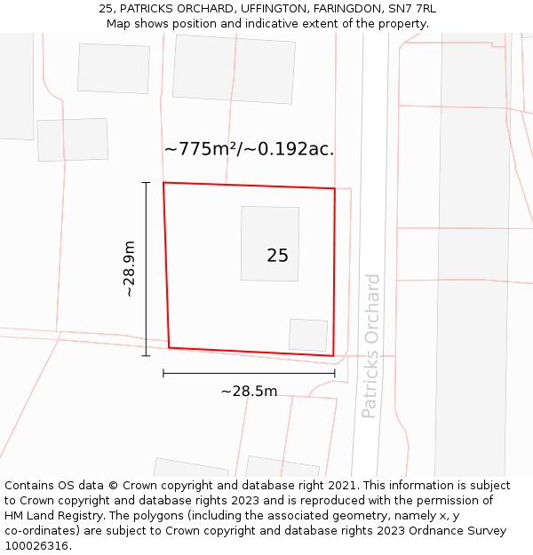 25, PATRICKS ORCHARD, UFFINGTON, FARINGDON, SN7 7RL: Plot and title map