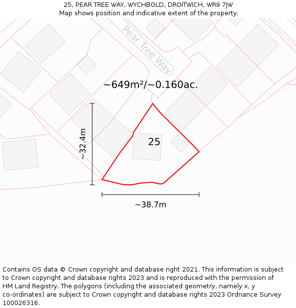 25, PEAR TREE WAY, WYCHBOLD, DROITWICH, WR9 7JW: Plot and title map