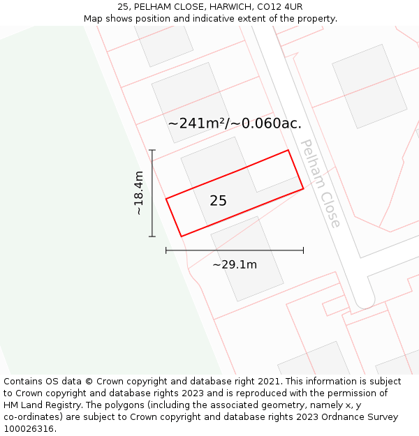 25, PELHAM CLOSE, HARWICH, CO12 4UR: Plot and title map