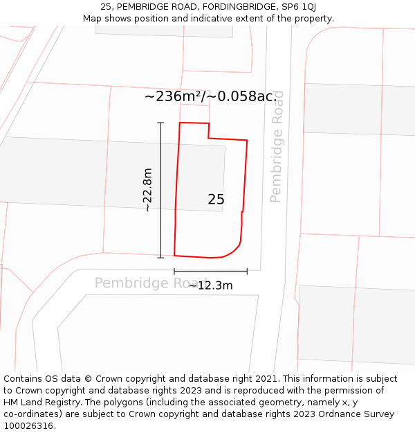25, PEMBRIDGE ROAD, FORDINGBRIDGE, SP6 1QJ: Plot and title map