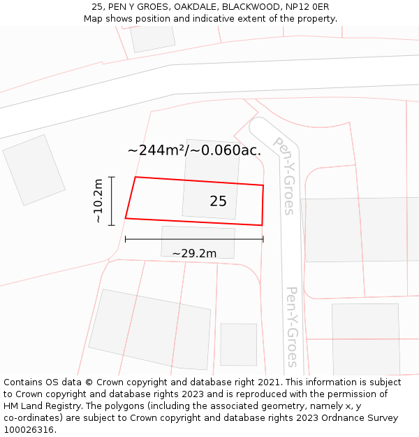 25, PEN Y GROES, OAKDALE, BLACKWOOD, NP12 0ER: Plot and title map