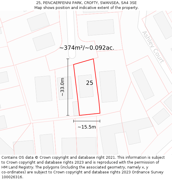 25, PENCAERFENNI PARK, CROFTY, SWANSEA, SA4 3SE: Plot and title map