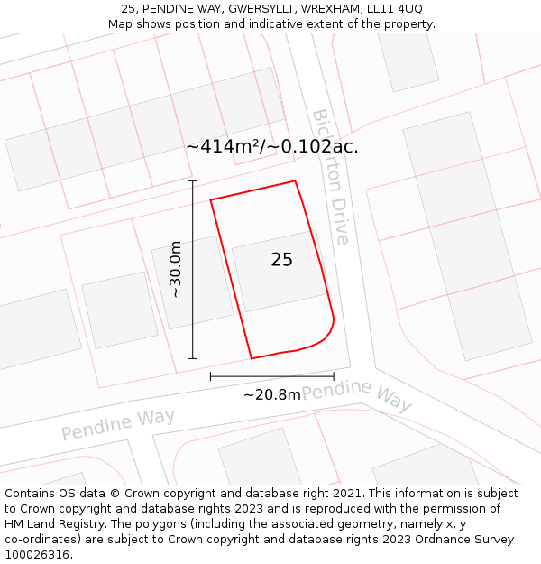 25, PENDINE WAY, GWERSYLLT, WREXHAM, LL11 4UQ: Plot and title map
