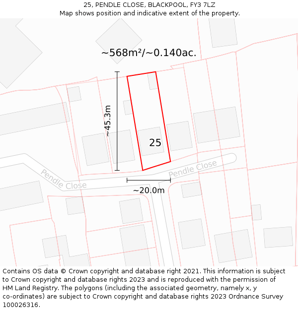 25, PENDLE CLOSE, BLACKPOOL, FY3 7LZ: Plot and title map