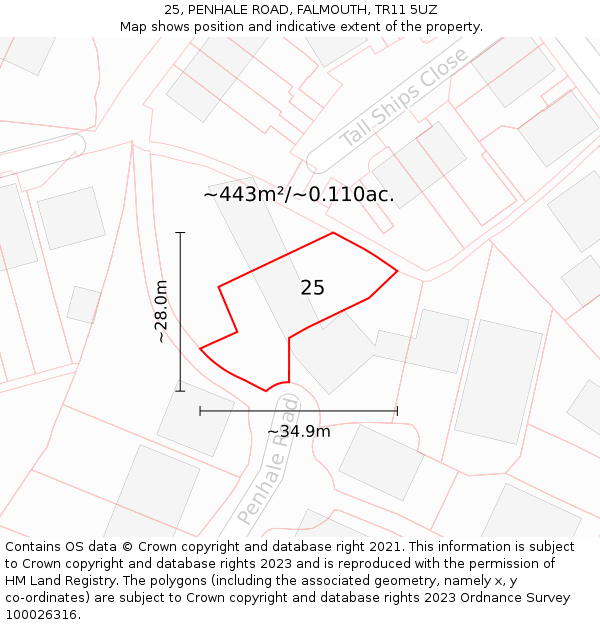 25, PENHALE ROAD, FALMOUTH, TR11 5UZ: Plot and title map