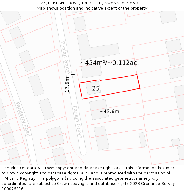 25, PENLAN GROVE, TREBOETH, SWANSEA, SA5 7DF: Plot and title map