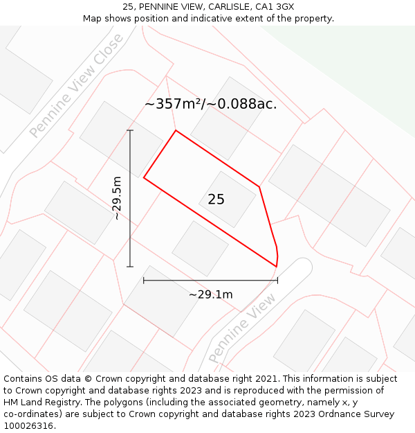 25, PENNINE VIEW, CARLISLE, CA1 3GX: Plot and title map