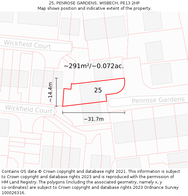 25, PENROSE GARDENS, WISBECH, PE13 2HP: Plot and title map