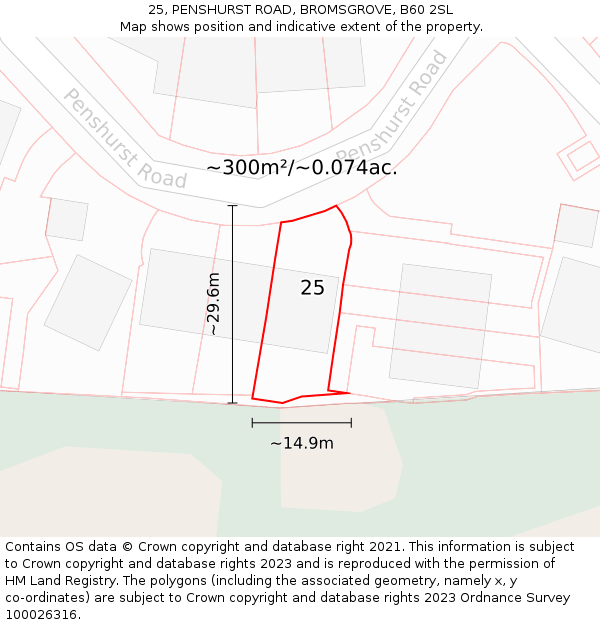 25, PENSHURST ROAD, BROMSGROVE, B60 2SL: Plot and title map