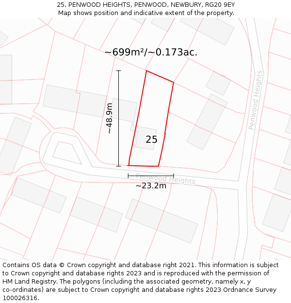 25, PENWOOD HEIGHTS, PENWOOD, NEWBURY, RG20 9EY: Plot and title map