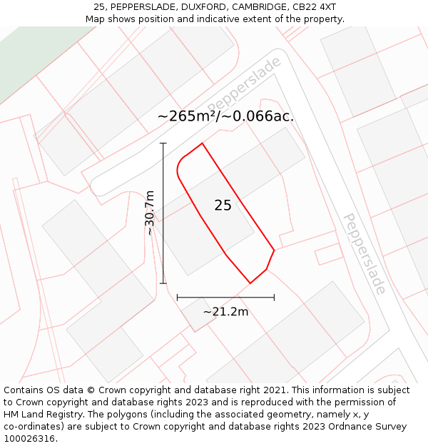 25, PEPPERSLADE, DUXFORD, CAMBRIDGE, CB22 4XT: Plot and title map