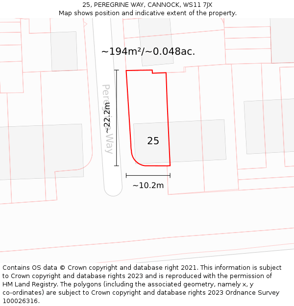 25, PEREGRINE WAY, CANNOCK, WS11 7JX: Plot and title map