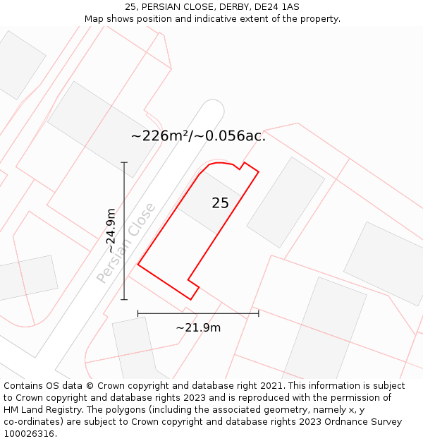 25, PERSIAN CLOSE, DERBY, DE24 1AS: Plot and title map