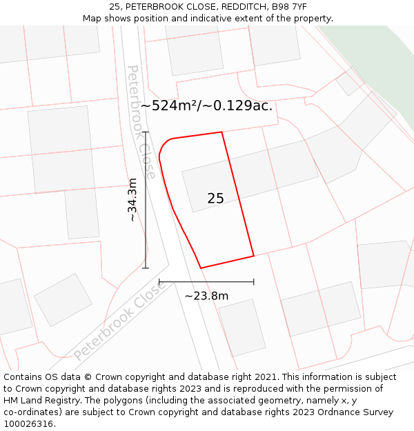 25, PETERBROOK CLOSE, REDDITCH, B98 7YF: Plot and title map