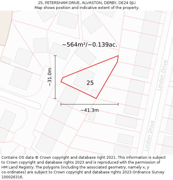 25, PETERSHAM DRIVE, ALVASTON, DERBY, DE24 0JU: Plot and title map