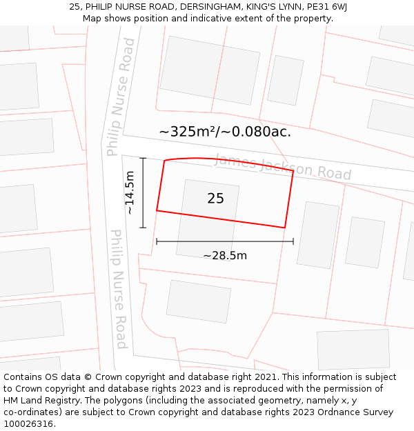 25, PHILIP NURSE ROAD, DERSINGHAM, KING'S LYNN, PE31 6WJ: Plot and title map