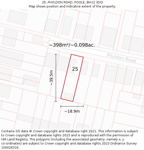 25, PHYLDON ROAD, POOLE, BH12 3DQ: Plot and title map