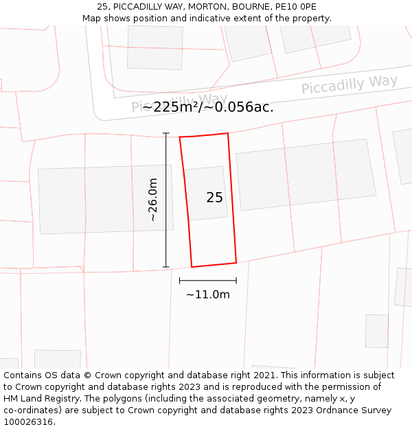 25, PICCADILLY WAY, MORTON, BOURNE, PE10 0PE: Plot and title map