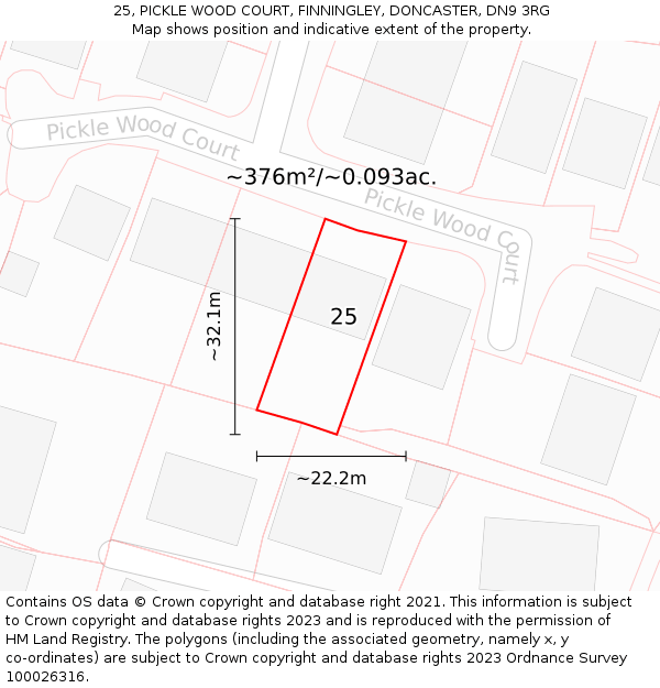 25, PICKLE WOOD COURT, FINNINGLEY, DONCASTER, DN9 3RG: Plot and title map