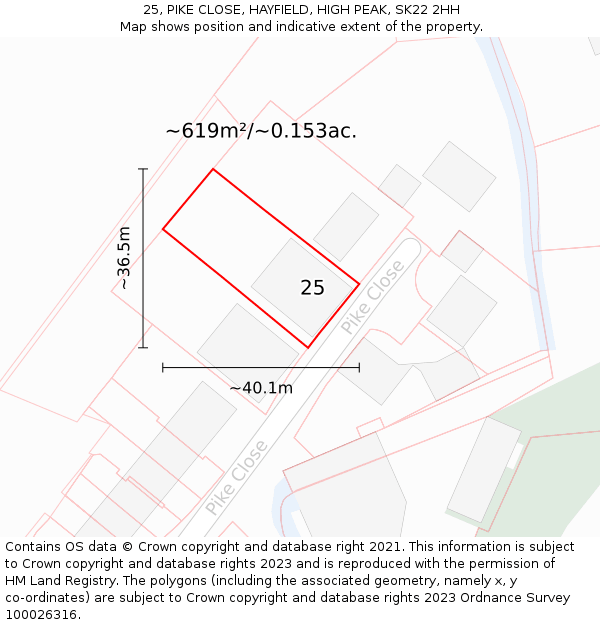 25, PIKE CLOSE, HAYFIELD, HIGH PEAK, SK22 2HH: Plot and title map