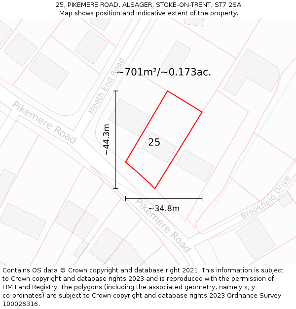 25, PIKEMERE ROAD, ALSAGER, STOKE-ON-TRENT, ST7 2SA: Plot and title map