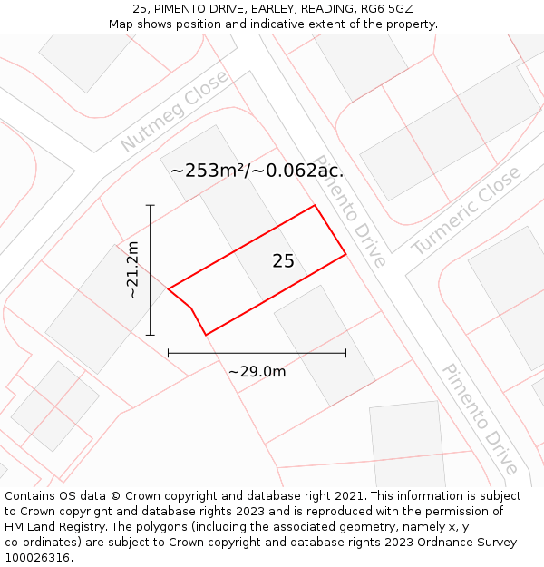 25, PIMENTO DRIVE, EARLEY, READING, RG6 5GZ: Plot and title map