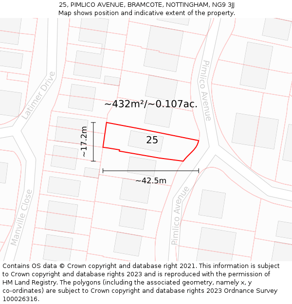 25, PIMLICO AVENUE, BRAMCOTE, NOTTINGHAM, NG9 3JJ: Plot and title map