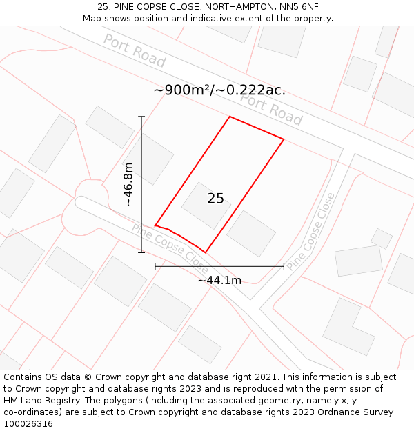 25, PINE COPSE CLOSE, NORTHAMPTON, NN5 6NF: Plot and title map