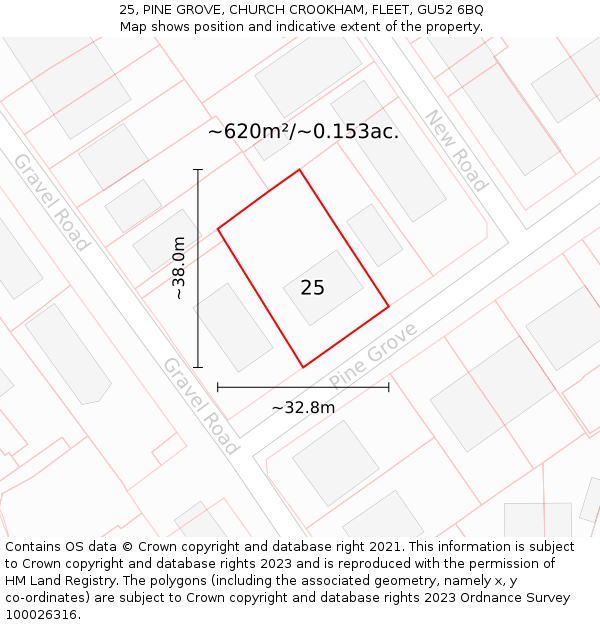 25, PINE GROVE, CHURCH CROOKHAM, FLEET, GU52 6BQ: Plot and title map