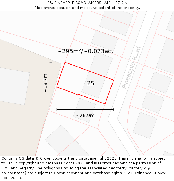 25, PINEAPPLE ROAD, AMERSHAM, HP7 9JN: Plot and title map