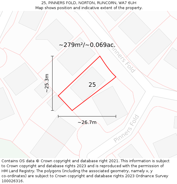 25, PINNERS FOLD, NORTON, RUNCORN, WA7 6UH: Plot and title map