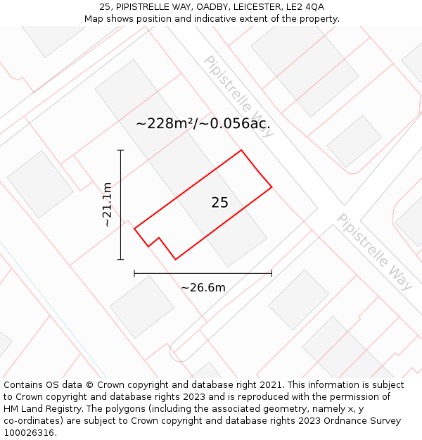 25, PIPISTRELLE WAY, OADBY, LEICESTER, LE2 4QA: Plot and title map