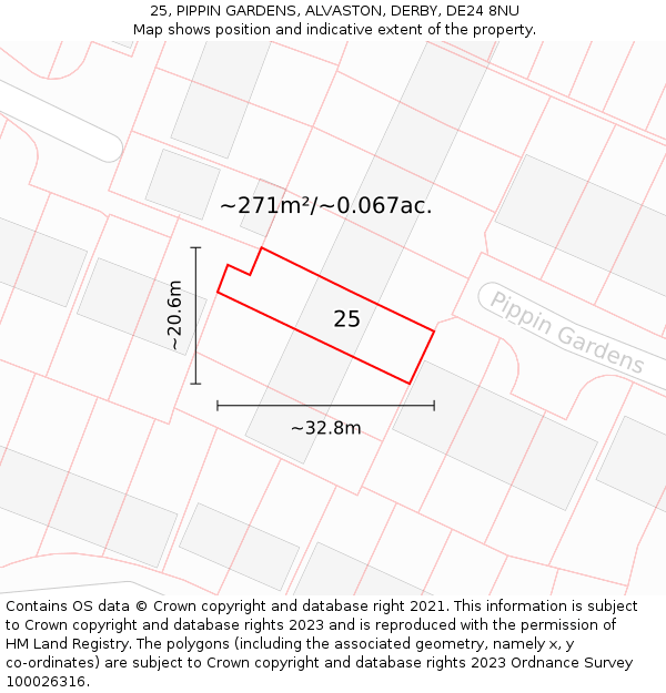 25, PIPPIN GARDENS, ALVASTON, DERBY, DE24 8NU: Plot and title map