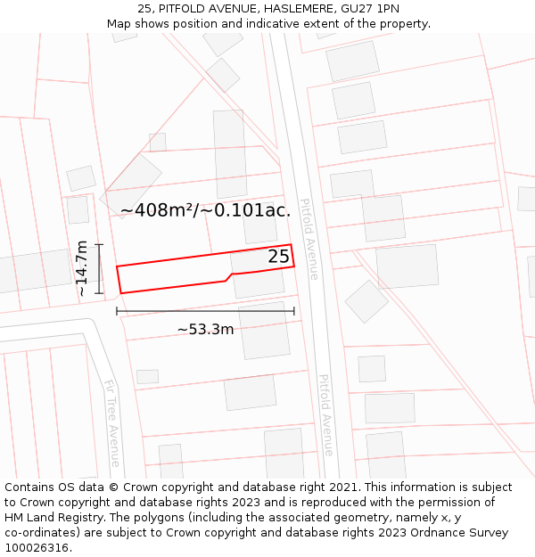 25, PITFOLD AVENUE, HASLEMERE, GU27 1PN: Plot and title map