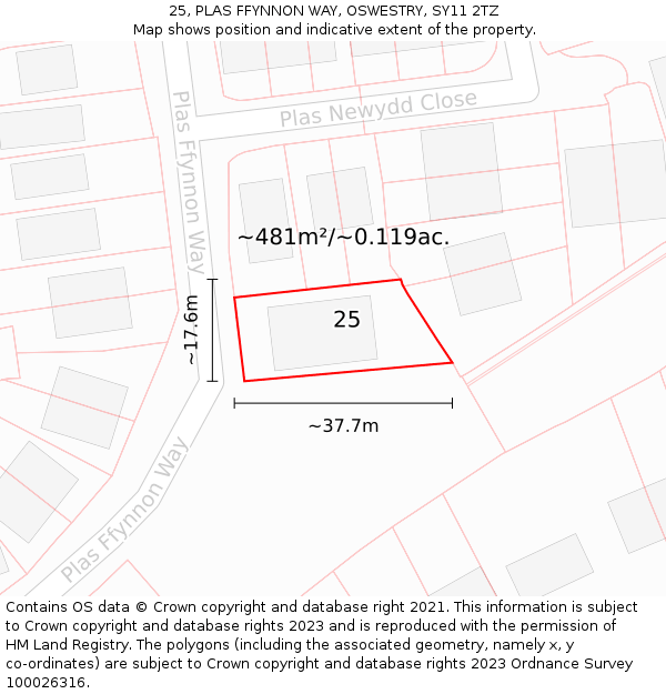 25, PLAS FFYNNON WAY, OSWESTRY, SY11 2TZ: Plot and title map