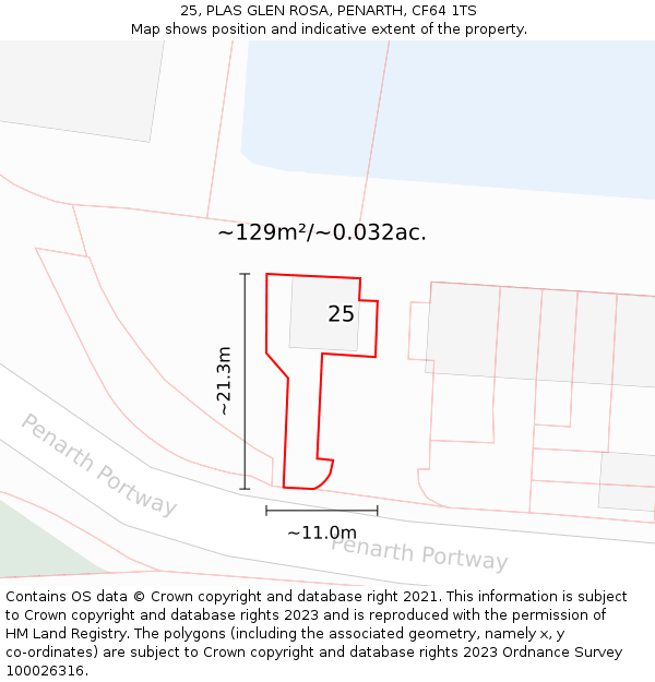 25, PLAS GLEN ROSA, PENARTH, CF64 1TS: Plot and title map