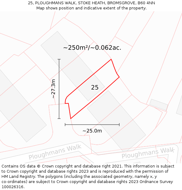 25, PLOUGHMANS WALK, STOKE HEATH, BROMSGROVE, B60 4NN: Plot and title map