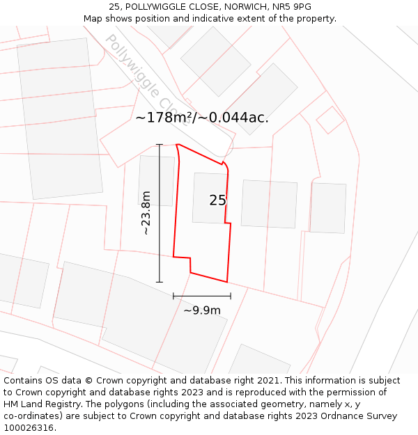 25, POLLYWIGGLE CLOSE, NORWICH, NR5 9PG: Plot and title map