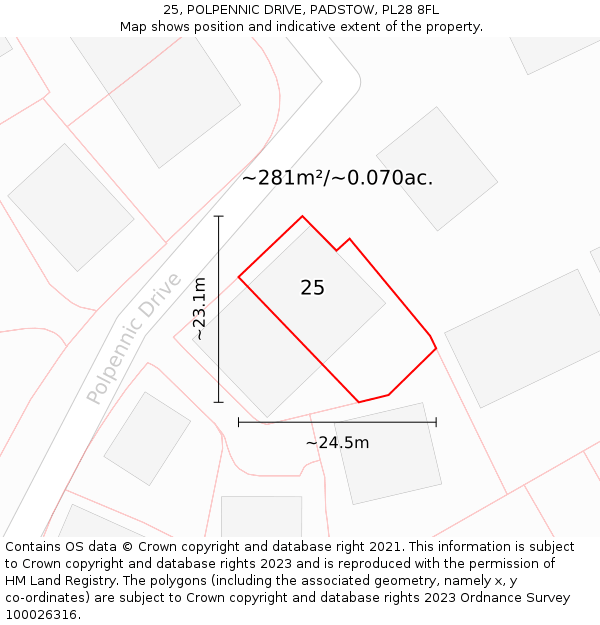 25, POLPENNIC DRIVE, PADSTOW, PL28 8FL: Plot and title map