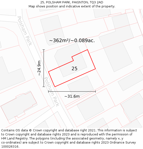 25, POLSHAM PARK, PAIGNTON, TQ3 2AD: Plot and title map