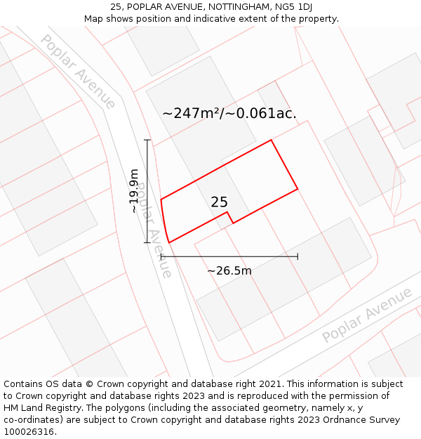 25, POPLAR AVENUE, NOTTINGHAM, NG5 1DJ: Plot and title map