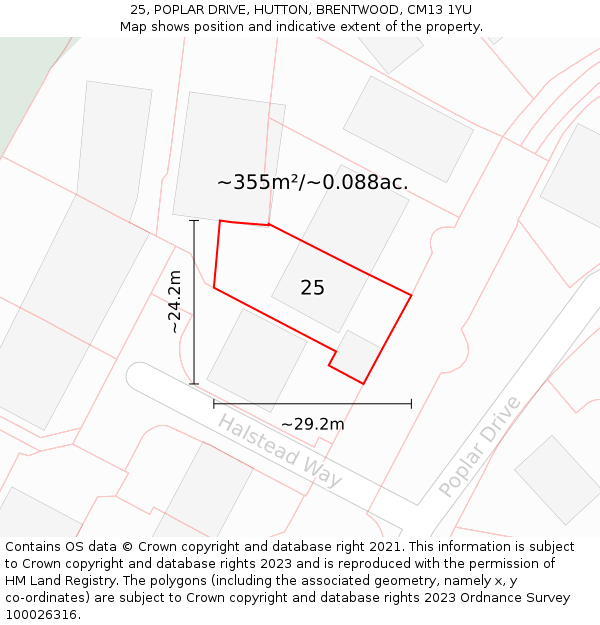 25, POPLAR DRIVE, HUTTON, BRENTWOOD, CM13 1YU: Plot and title map