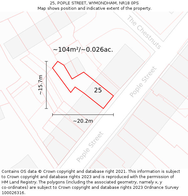 25, POPLE STREET, WYMONDHAM, NR18 0PS: Plot and title map