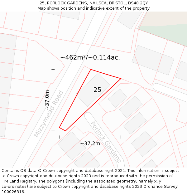 25, PORLOCK GARDENS, NAILSEA, BRISTOL, BS48 2QY: Plot and title map