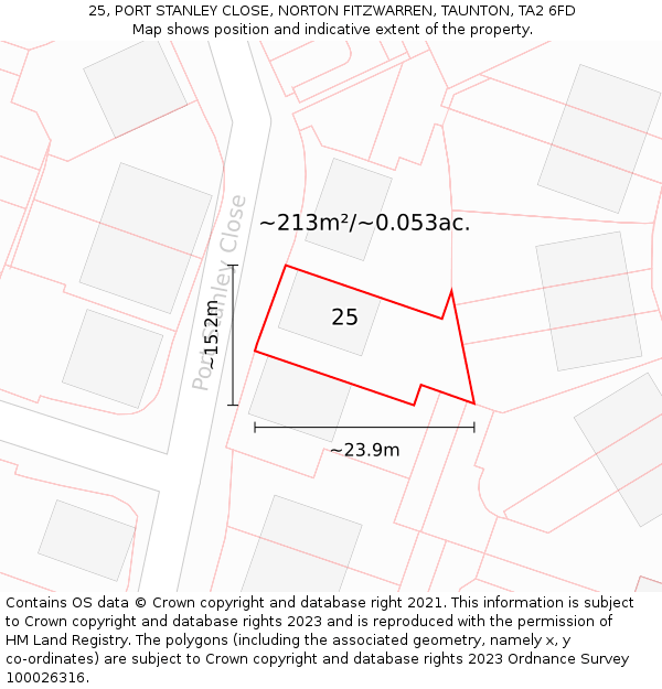 25, PORT STANLEY CLOSE, NORTON FITZWARREN, TAUNTON, TA2 6FD: Plot and title map