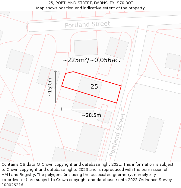 25, PORTLAND STREET, BARNSLEY, S70 3QT: Plot and title map