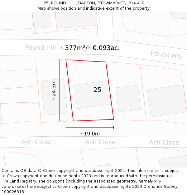25, POUND HILL, BACTON, STOWMARKET, IP14 4LP: Plot and title map