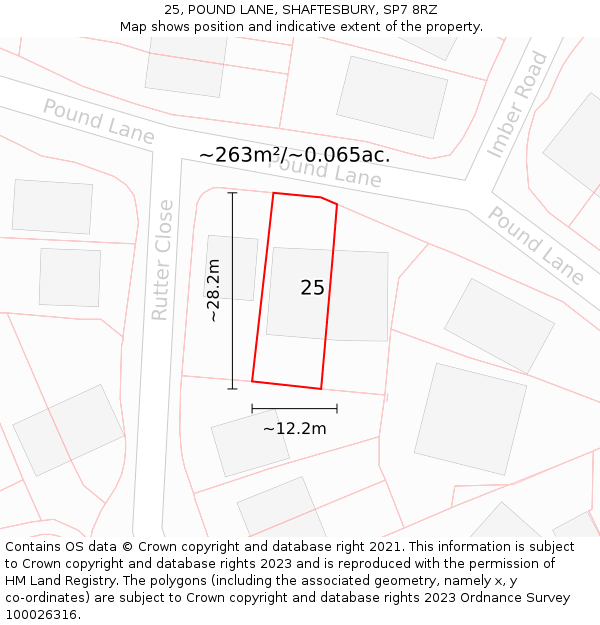 25, POUND LANE, SHAFTESBURY, SP7 8RZ: Plot and title map