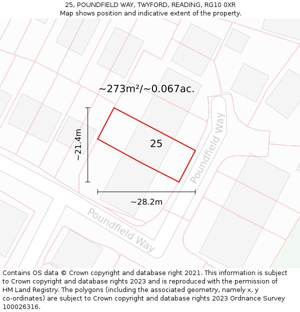 25, POUNDFIELD WAY, TWYFORD, READING, RG10 0XR: Plot and title map
