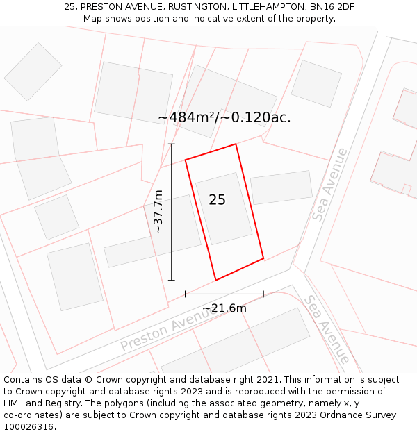 25, PRESTON AVENUE, RUSTINGTON, LITTLEHAMPTON, BN16 2DF: Plot and title map